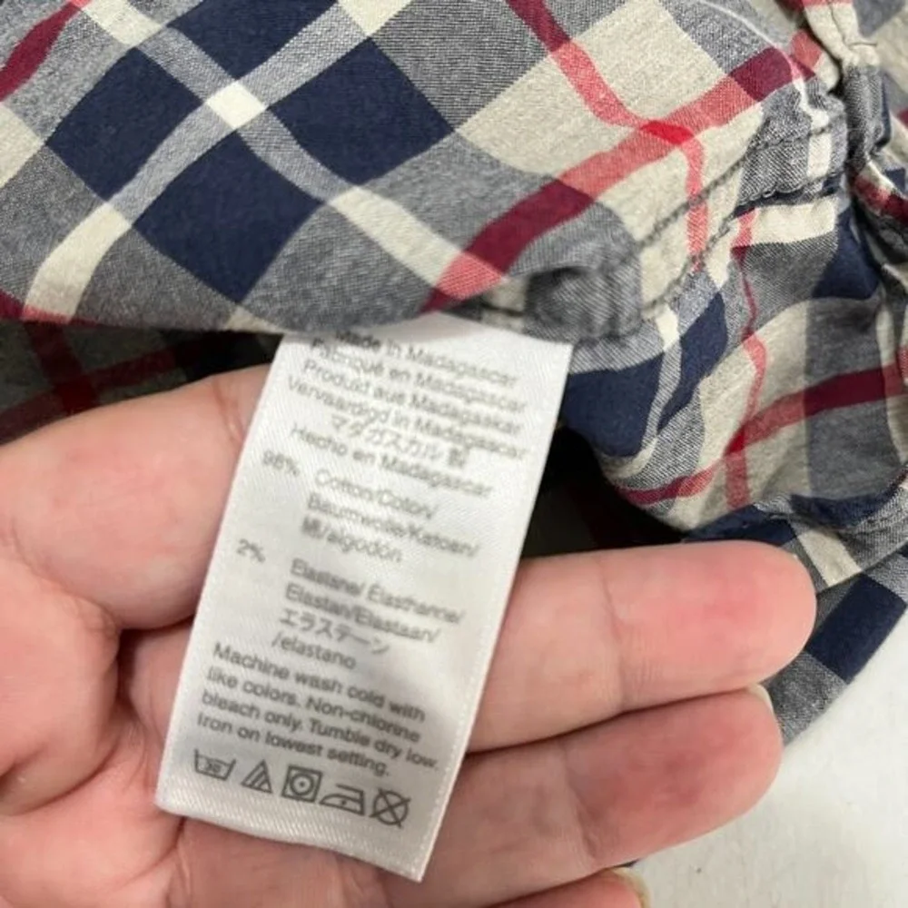 J.Crew Flex Washed Slim Shirt Men M Office Casual Poplin‎ Plaid Flex Washed